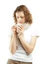 Beautiful young woman drinking tea/coffee Royalty Free Stock Photo