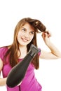 Beautiful young woman drying her hair with drier Royalty Free Stock Photo