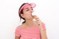 Beautiful young woman eating ice cream Royalty Free Stock Photo