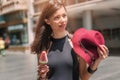 Beautiful young woman eating ice cream in the summer Royalty Free Stock Photo