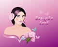 Beautiful young woman in evening dress with flowers and butterflies Royalty Free Stock Photo