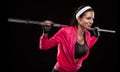 Beautiful young woman exercises with barbell dumbbell Isolated o Royalty Free Stock Photo