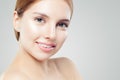 Beautiful young woman face, closeup portrait. Girl smiling Royalty Free Stock Photo