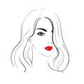 Beautiful young woman face. Woman with red lips.Logo for the cosmetic industry. Stock illustration isolated on white Royalty Free Stock Photo