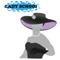 Beautiful young woman in fashion clothes. Logo of the school for the lady. A stylish lady. Sketch