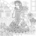 Floral woman coloring book page Royalty Free Stock Photo