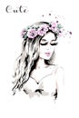 Beautiful young woman with flower wreath in her hair. Royalty Free Stock Photo