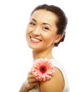 Beautiful young woman with gerber flower Royalty Free Stock Photo