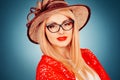 Beautiful young woman with glasses and hat, retro style Royalty Free Stock Photo