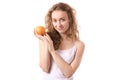 Beautiful young woman grapefruit orange