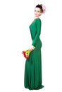 Beautiful young woman in a green evening dress Royalty Free Stock Photo