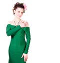 Beautiful young woman in a green evening dress Royalty Free Stock Photo