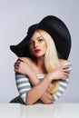 Beautiful young woman in hat. summer fashion beauty blond girl Royalty Free Stock Photo