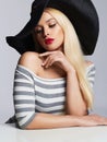 Beautiful young woman in hat. summer fashion beauty blond girl Royalty Free Stock Photo