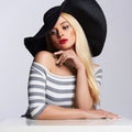 Beautiful young woman in hat. summer fashion blond girl Royalty Free Stock Photo