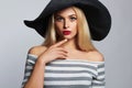 Beautiful young woman in hat. summer fashion blond girl Royalty Free Stock Photo