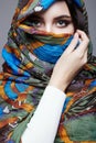 Beautiful young woman in hijab. beauty girl in colorful sari Royalty Free Stock Photo