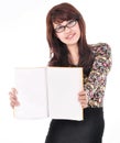 Beautiful young woman holding a blank book Royalty Free Stock Photo