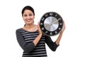 Beautiful young woman holding clock Royalty Free Stock Photo