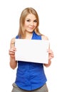 Beautiful young woman holding empty white board Royalty Free Stock Photo