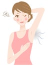 Underarm odor woman illustration. hygiene and health care concept