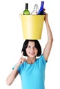 Beautiful young woman holding recycling bin Royalty Free Stock Photo