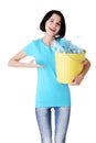 Beautiful young woman holding recycling bin Royalty Free Stock Photo