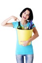 Beautiful young woman holding recycling bin Royalty Free Stock Photo