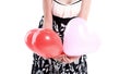 Beautiful young woman holding red balloon heart. Royalty Free Stock Photo