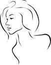 Beautiful young woman illustration profile - black line