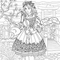 Floral woman coloring book page Royalty Free Stock Photo