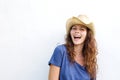 Beautiful young woman laughing with cowboy hat Royalty Free Stock Photo