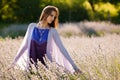 Beautiful young woman on lavander field - lavanda girl Royalty Free Stock Photo