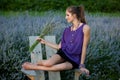 Beautiful young woman on lavander field - lavanda girl Royalty Free Stock Photo