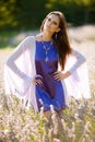 Beautiful young woman on lavander field - lavanda girl Royalty Free Stock Photo