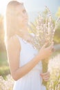 Beautiful young woman on lavander field - lavanda girl Royalty Free Stock Photo