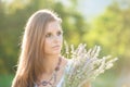 Beautiful young woman on lavander field - lavanda girl Royalty Free Stock Photo