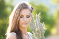 Beautiful young woman on lavander field - lavanda girl Royalty Free Stock Photo