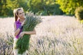 Beautiful young woman on lavander field - lavanda girl Royalty Free Stock Photo