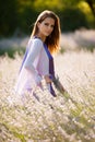 Beautiful young woman on lavander field - lavanda girl Royalty Free Stock Photo