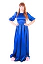 Beautiful young woman in a long blue evening dress Royalty Free Stock Photo