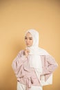 woman muslim asian woman thinking dressed in the hijab modern style Royalty Free Stock Photo