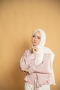 woman muslim asian woman thinking dressed in the hijab modern style Royalty Free Stock Photo