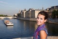 Beautiful young woman on a Paris Bridge Royalty Free Stock Photo