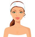 Beautiful young woman perfect face with towel. Skin beauty spa s