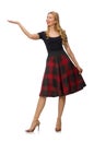 Beautiful young woman in plaid dress isolated on Royalty Free Stock Photo