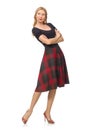 Beautiful young woman in plaid dress isolated on Royalty Free Stock Photo