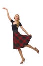 Beautiful young woman in plaid dress isolated on Royalty Free Stock Photo