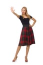 Beautiful young woman in plaid dress isolated on Royalty Free Stock Photo