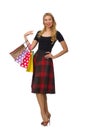 Beautiful young woman in plaid dress isolated on Royalty Free Stock Photo